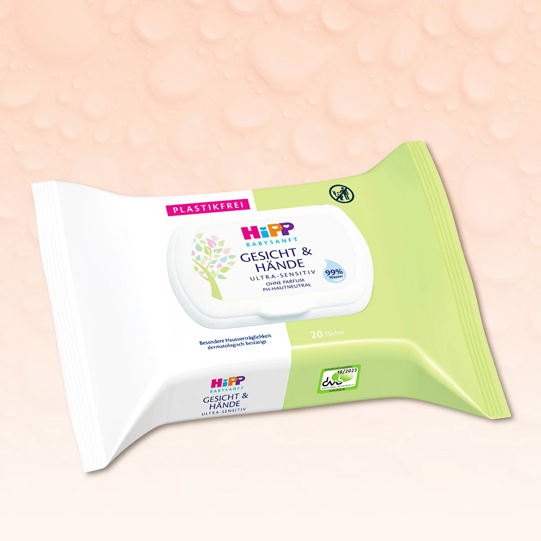 HiPP Face and Hands Wipes for sensitive skin contain 20 wipes